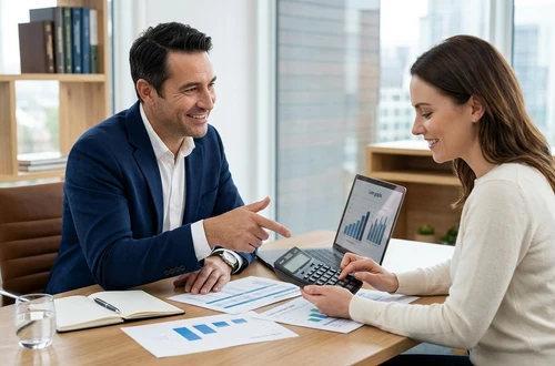 Meridian loan advisor reviewing documents with client